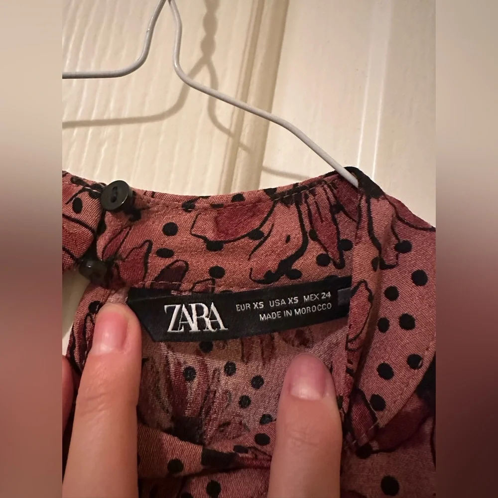 Zara Ruffled Print Marsala Dress - Size XS - Picture 10 of 13